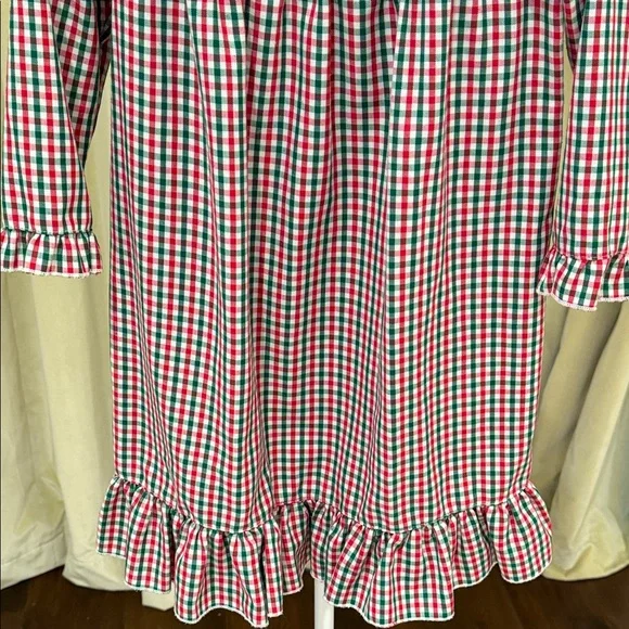 Sweet Dreams - Girls Santa Embroidered Red and Green Gingham Nightgown - Size:6Y - Picture 3 of 7